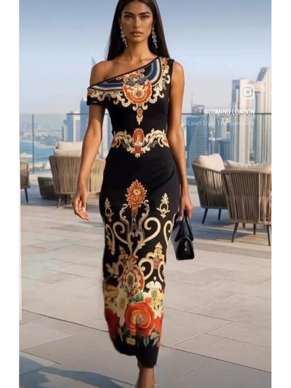 COMINO COUTURE Women's Floral Off-Shoulder Maxi Dress Size L